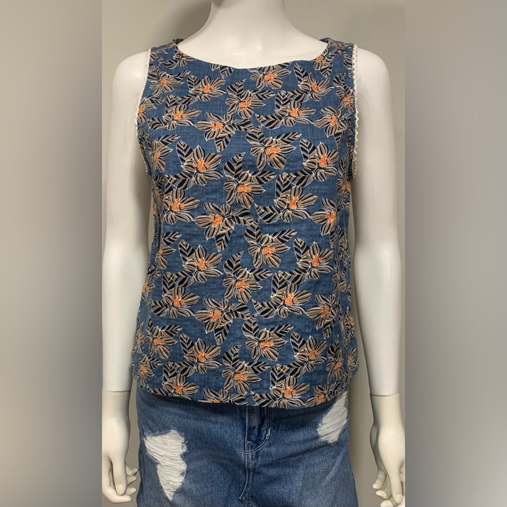 ModCloth Button Back Sleeveless Tank Top Cottage boho Cotton Size M Natural